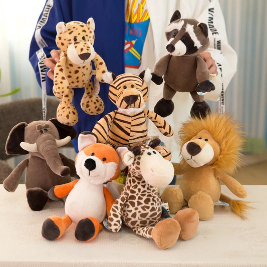 25cm Cute Stuffed Animals Plush Toy Elephant Giraffe Raccoon Fox Lion Tiger Monkey Dog Plush Animal Soft Toys For Children Gifts