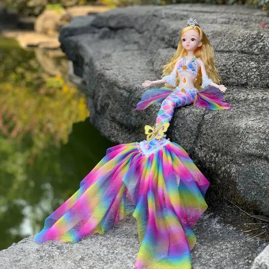 17.7 Inch Exquisite Princess Mermaid Doll Fashion Mermaid BJD Doll with Rainbow Clothes Girls favor Xmas Birthday Gift Toys