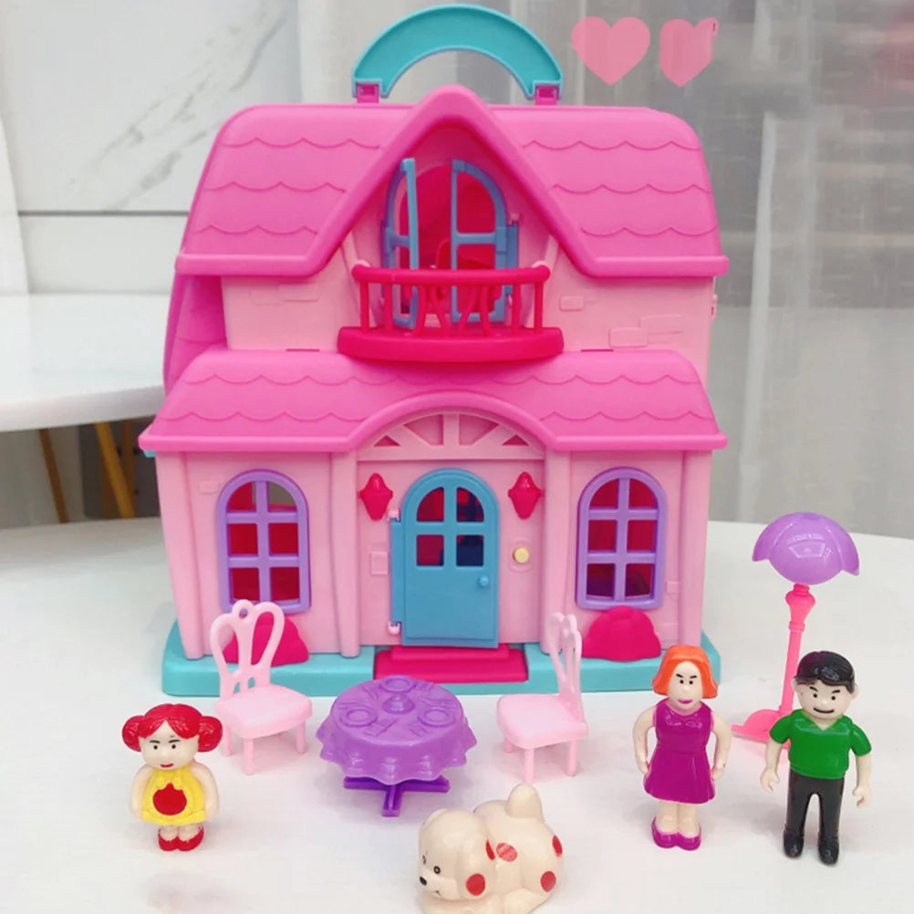 1 Set of Portable House Two-storey Villa Mold Toy Family Role Play Game Toy Dollhouses for Children Birthday Gift