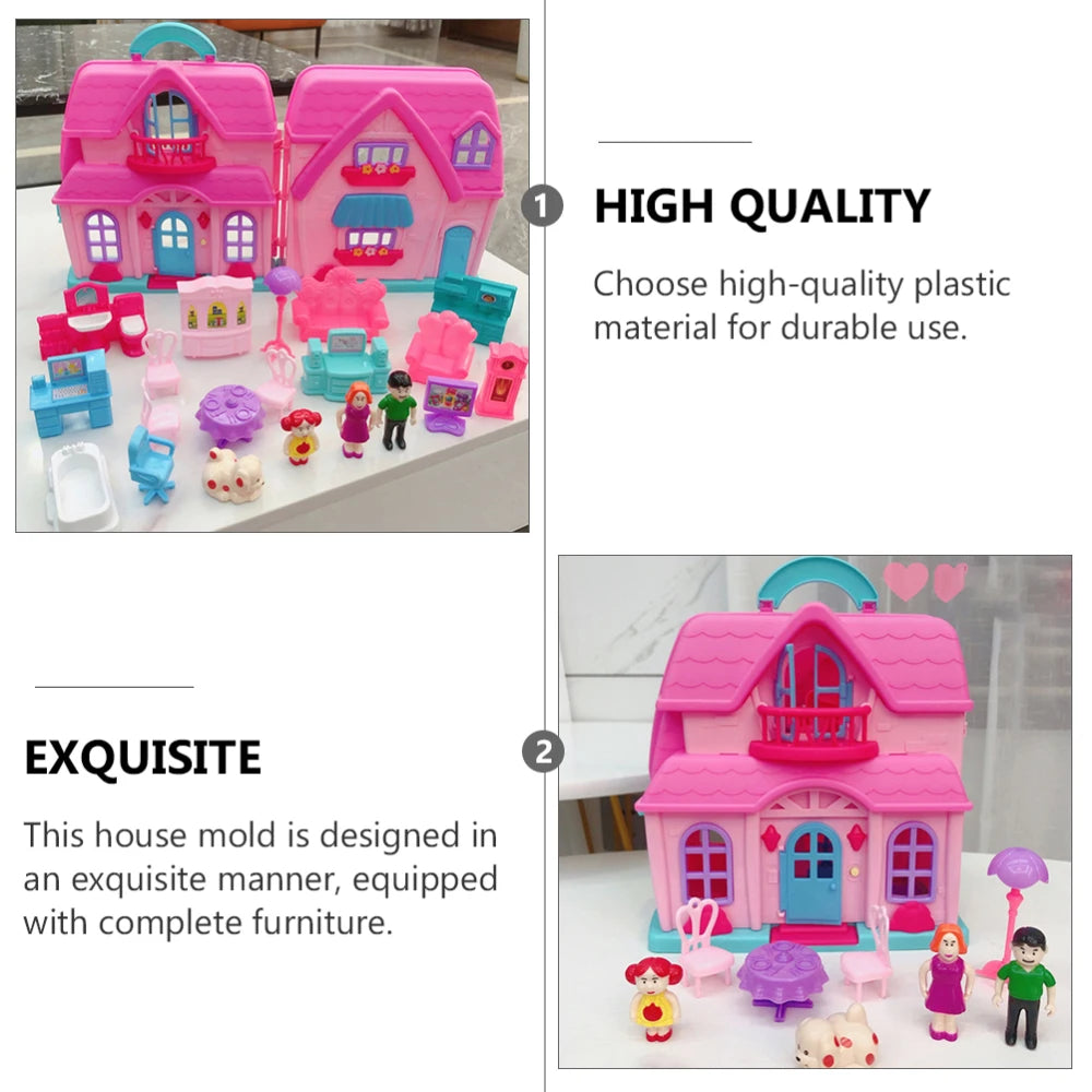 1 Set of Portable House Two-storey Villa Mold Toy Family Role Play Game Toy Dollhouses for Children Birthday Gift