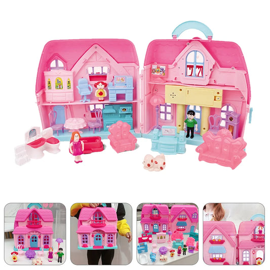 1 Set of Portable House Two-storey Villa Mold Toy Family Role Play Game Toy Dollhouses for Children Birthday Gift