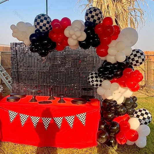 123pcs Racing Car Birthday Balloons White Black Red Balloon Arch Garland for Boys Two Fast Baby Shower Birthday Party Supplies